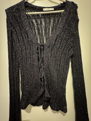 Mango crochet-style cardigan like new, black and silver
