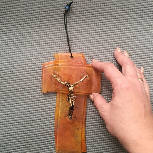 Glass hanging cross like new
