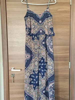 Flowy summer dress with paisley pattern like new, beige and blue