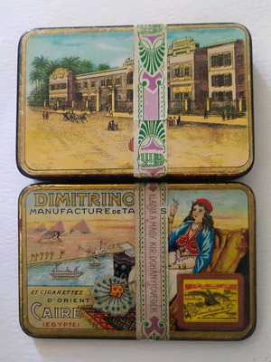 Dimitrino tin tobacco box like new, collectible