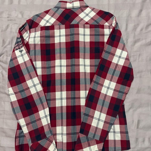 Funky Buddha Tartan Plaid Shirt Large like new, red/navy