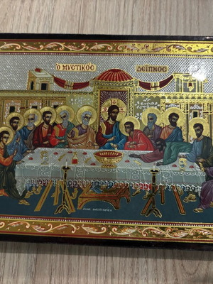 Last Supper image used, silver-gilded on wood