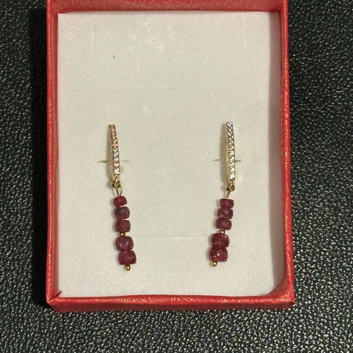 Handmade earrings with natural rubies and stainless steel hooks new