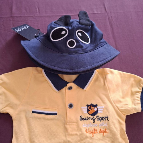 Baby set with jeans shorts, t-shirt, hat and pajamas new