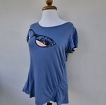 Attrattivo blouse used, size L, blue with print and cutout design