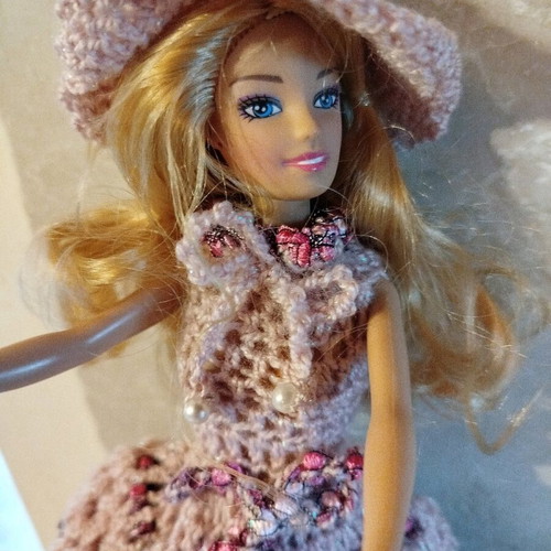 Doll with handmade dress and hat new
