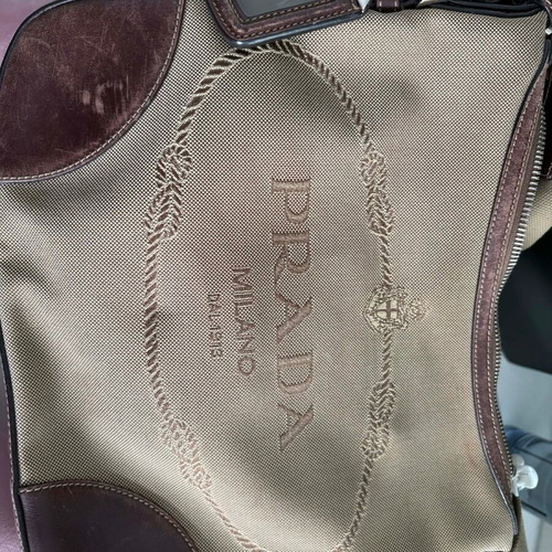 Prada Milano jacquard canvas crossbody bag like new, beige silver