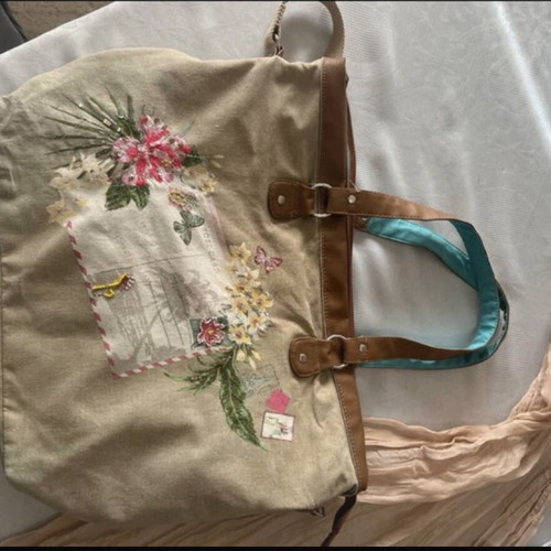 Boho bag used, beige fabric with adjustable strap