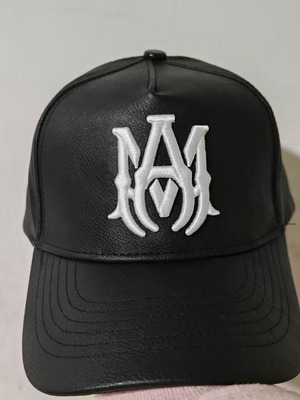 Amiri leather cap with embroidered logo, new, black