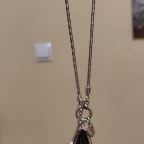 Long necklace with black stone silver new