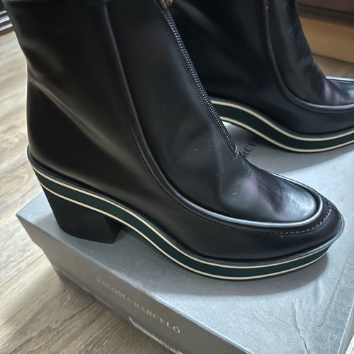 Paloma Barceló black ankle boots with green stripe new