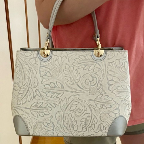 Italian leather handbag new, white and grey