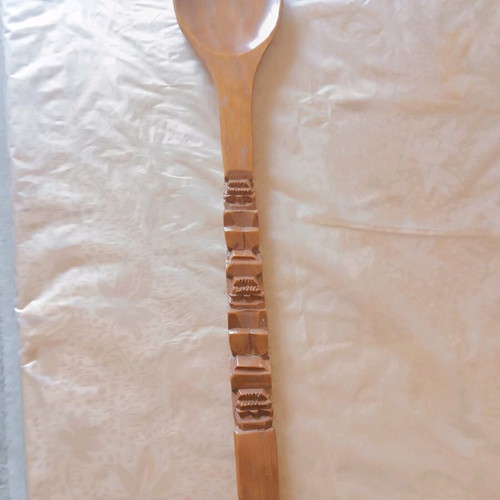 Vintage decorative wooden wall spoon 69 cm, Boho Tiki style