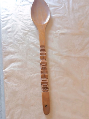Vintage decorative wooden wall spoon 69 cm, Boho Tiki style