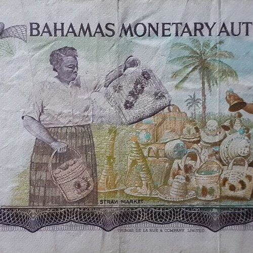 Bahamas 50 Cent Banknote 1968 used, Young Elizabeth II