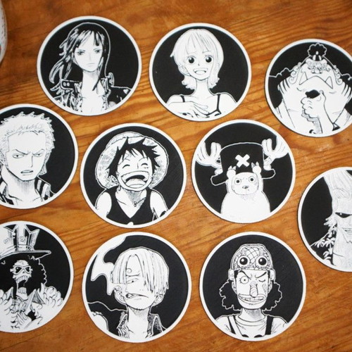 One Piece Mugiwara coasters set of 10 new, 3D printed with durable PLA+