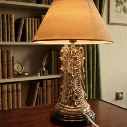 Vintage table lamp with silver-plated base, like new