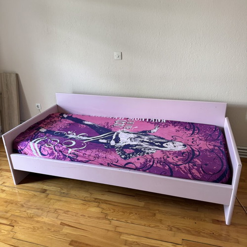 Children's wooden single bed-sofa in pink shade, used