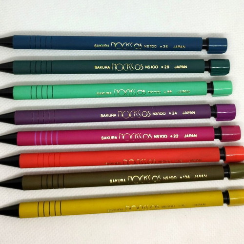 Sakura Nocks mechanical pencils new, complete set of 8, 1980