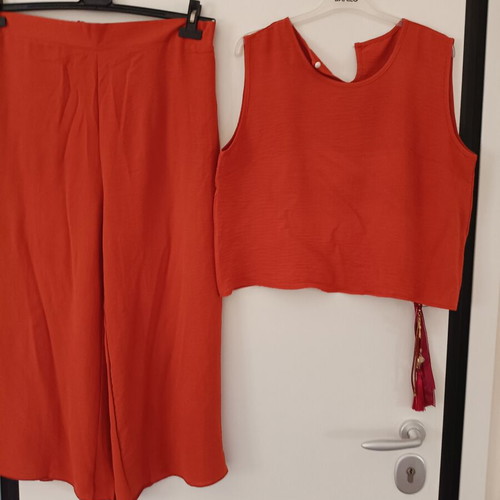Women's set top and zip culotte new, terracotta color