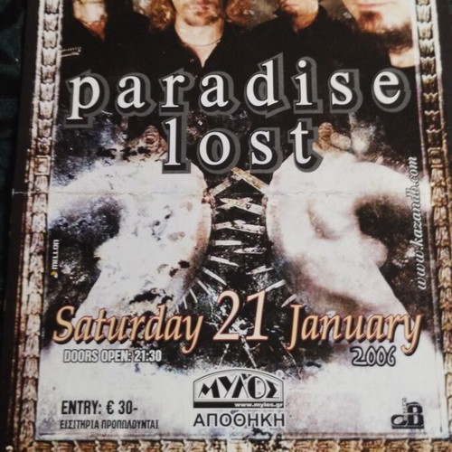 Paradise Lost flyer used from 2006 Thessaloniki concert