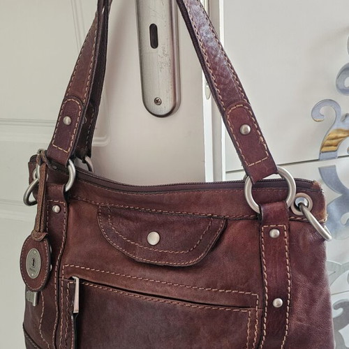 Fossil leather shoulder bag, brown, 37×32 cm