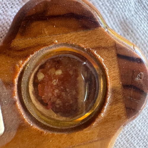 Jerusalem Hanging Cross new, olive wood with relics