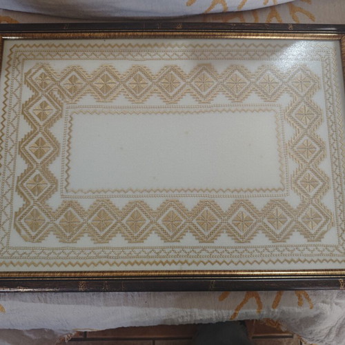Serving tray with Lefkadian embroidery new 50x35 cm with frame