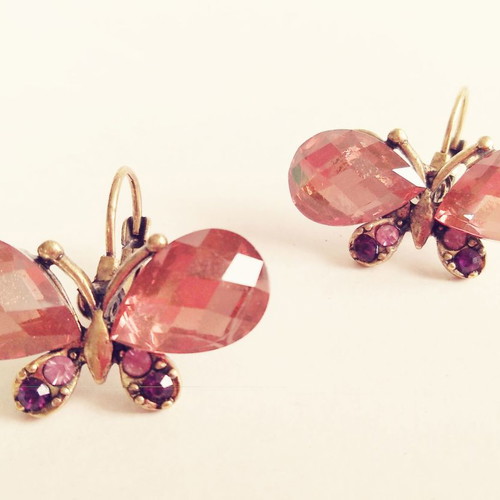 Butterfly earrings new, vintage brown color