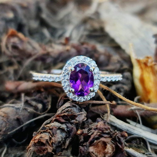 Silver ring with amethyst new, purple