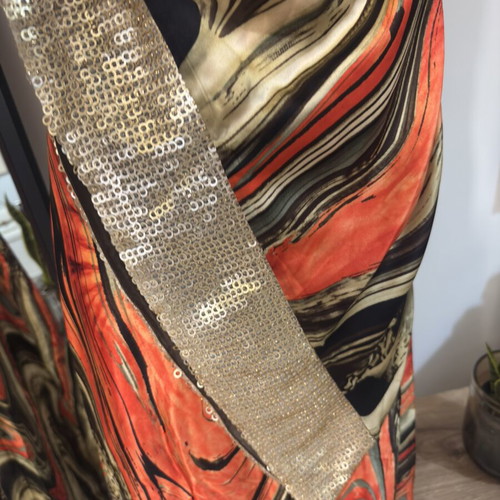 Mischalis Silk Gown One Shoulder Abstract Marble Print Size L Like New