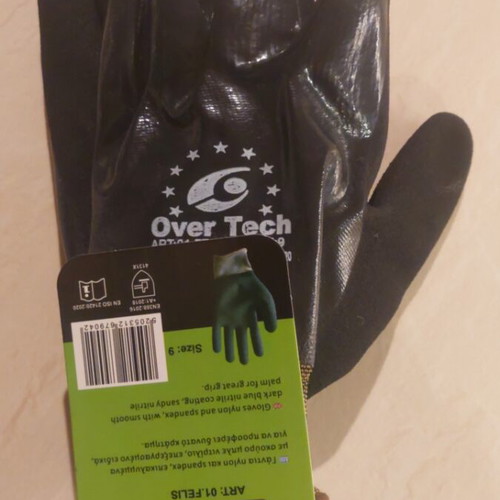 Over Tech gloves nylon and spandex with dark blue nitrile coating size 9 new