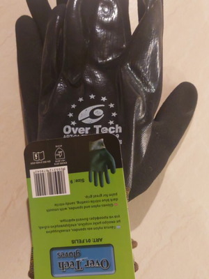 Over Tech gloves nylon and spandex with dark blue nitrile coating size 9 new