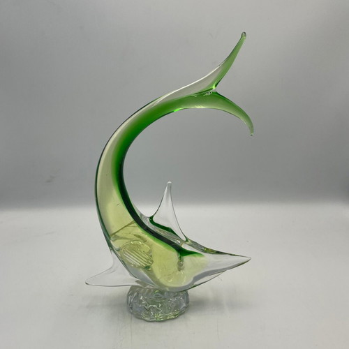 Vintage Murano Uranium Glass Swordfish Sculpture like new