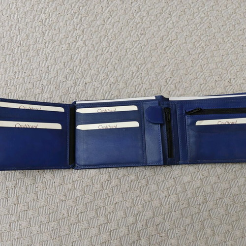Leather wallet new, blue, elegant