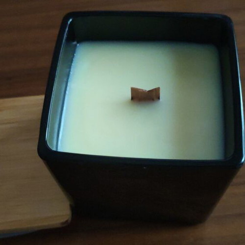 Handmade soy candle in glass container with wooden lid made to order