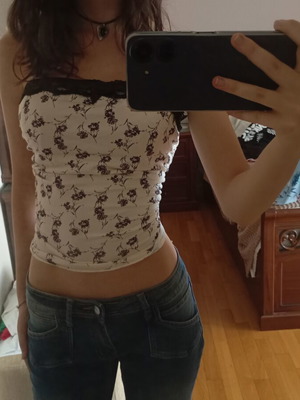 White Floral Top like new, size S