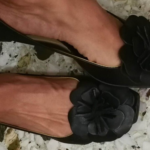 VENERE leather peep-toe ballerinas with embossed flower size 36