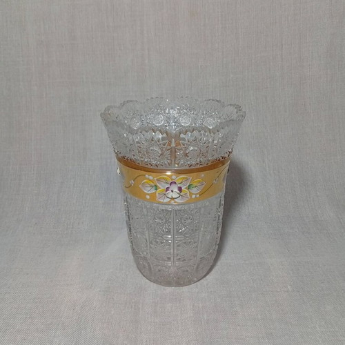 Crystal vase handmade, used, Bohemian style with gold base