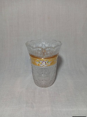 Crystal vase handmade, used, Bohemian style with gold base