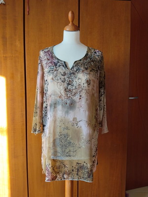 Boho Semi-Transparent Tunic with Floral Pattern and Details like new, XXL