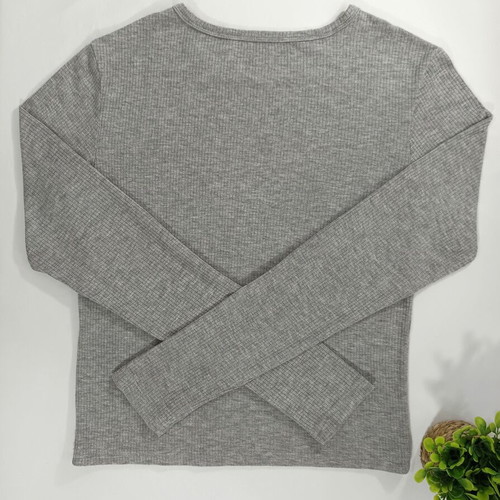 Shein Grey Rib Knit Long-Sleeved Blouse Like New, Size S