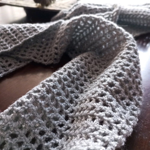 Handmade silver knitted scarf new with subtle shine
