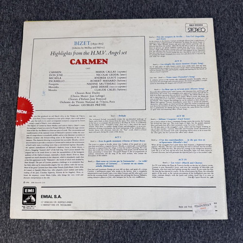 Carmen Highlights Maria Callas vinyl EMI His Master’s Voice like new, classical