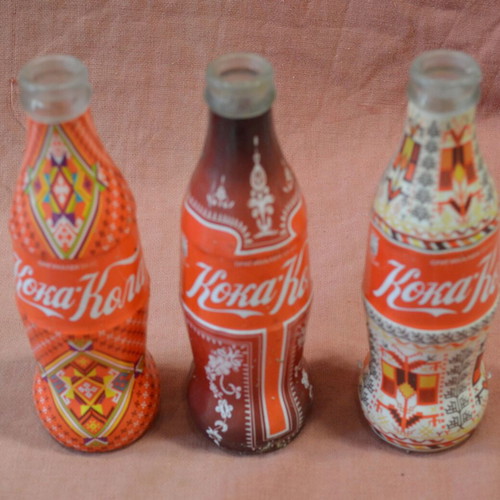 Coca-Cola collectible bottles used, pack of 3, Bulgaria