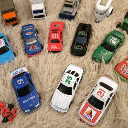 Set of 20 metal toy cars used, racing, F1, tractors, helicopter