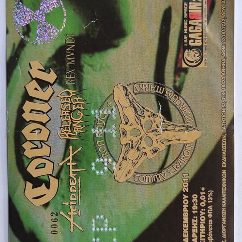 Coroner ticket like new, concert 17/12/2011