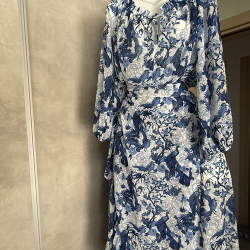 Virginia Karafousia off shoulder top and maxi skirt set new, white and blue