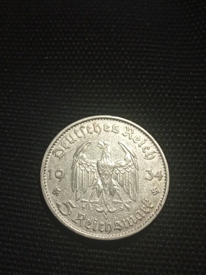 5 Reichsmark 1934 ασημένιο νόμισμα Γερμανίας
