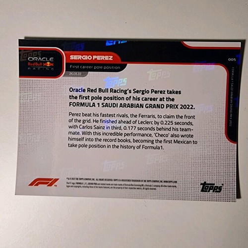 Topps Now F1 Formula 1 2022 Sergio Perez card like new